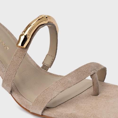 Sandália Aurea Salto Uno Couro Suede Bege Oatmeal