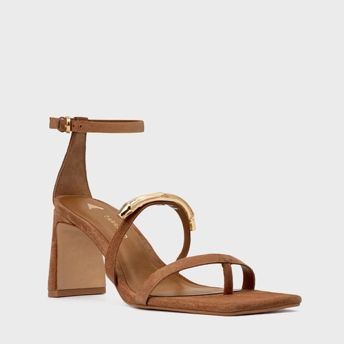 Sandália Aurea Salto Uno Couro Suede Marrom Saddle
