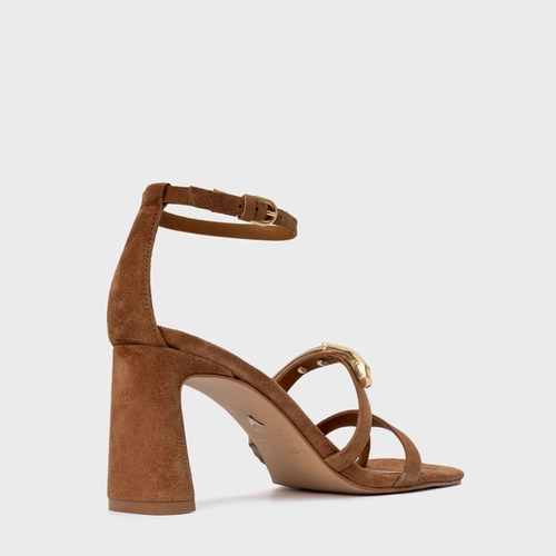 Sandália Aurea Salto Uno Couro Suede Marrom Saddle