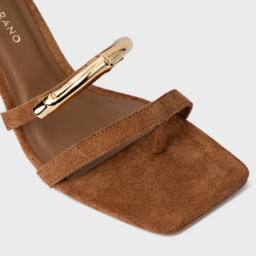 Sandália Aurea Salto Uno Couro Suede Marrom Saddle