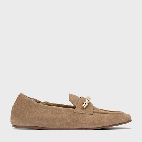 Loafer Aurea Couro Suede Bege Almond