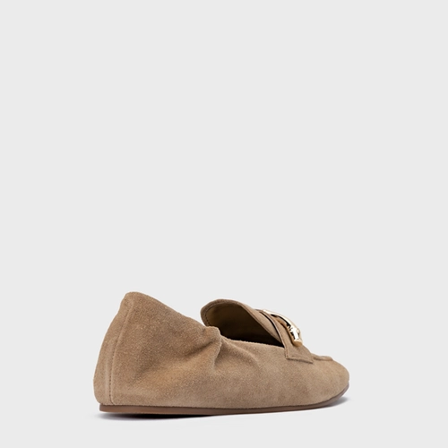 Loafer Aurea Couro Suede Bege Almond