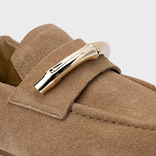 Loafer Aurea Couro Suede Bege Almond