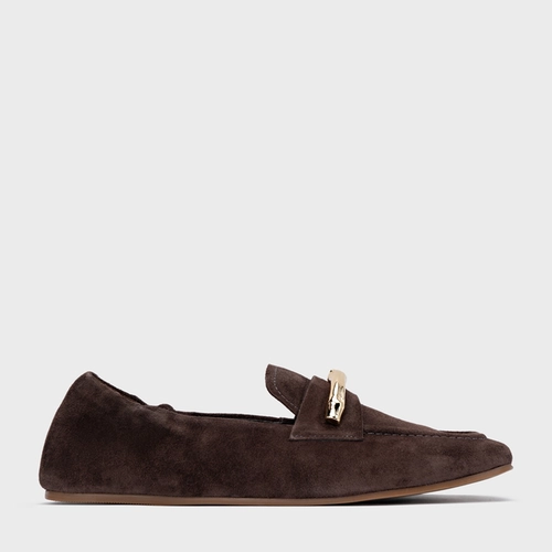 Loafer Aurea Couro Suede Marrom Ganache