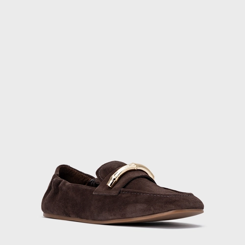 Loafer Aurea Couro Suede Marrom Ganache