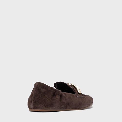 Loafer Aurea Couro Suede Marrom Ganache