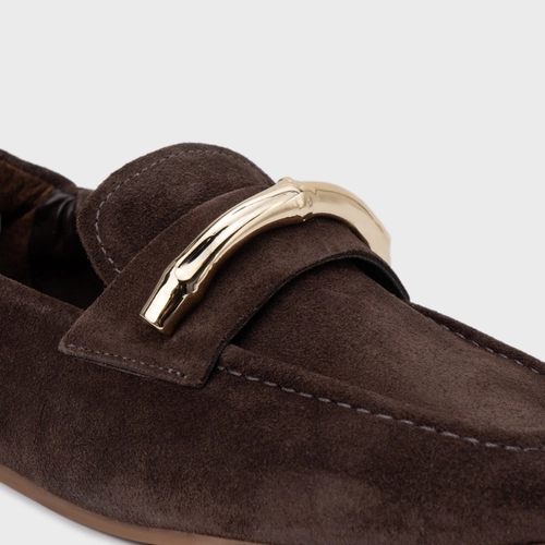 Loafer Aurea Couro Suede Marrom Ganache