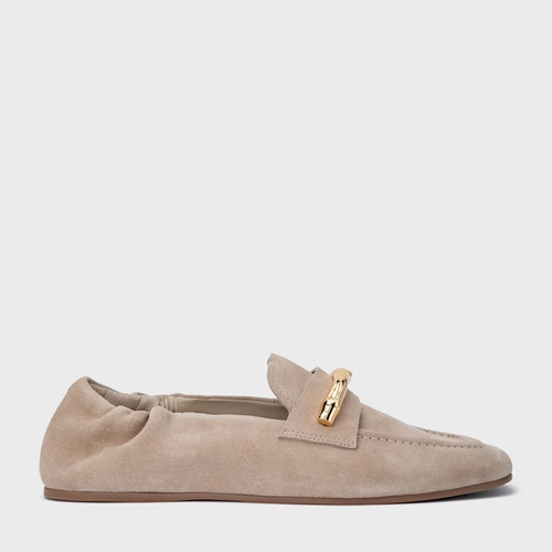 Loafer Aurea Couro Suede Bege Oatmeal