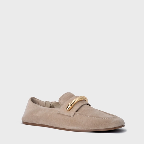 Loafer Aurea Couro Suede Bege Oatmeal