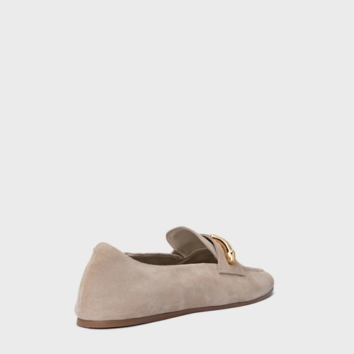 Loafer Aurea Couro Suede Bege Oatmeal