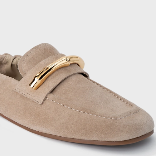 Loafer Aurea Couro Suede Bege Oatmeal