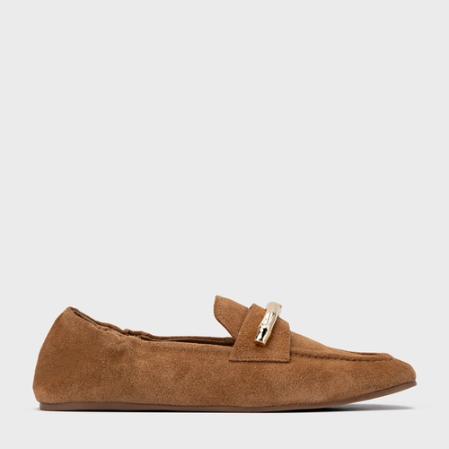 Loafer Aurea Couro Suede Marrom Saddle