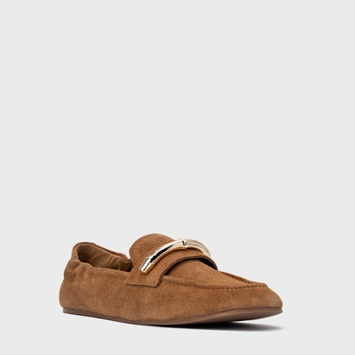 Loafer Aurea Couro Suede Marrom Saddle