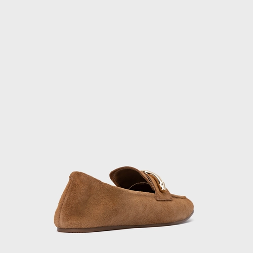 Loafer Aurea Couro Suede Marrom Saddle