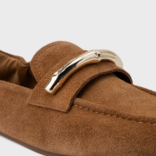 Loafer Aurea Couro Suede Marrom Saddle