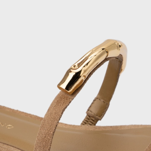 Sandália Rasteira Aurea Couro Suede Bege Almond