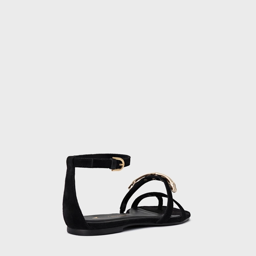 Sandália Rasteira Aurea Couro Suede Preto