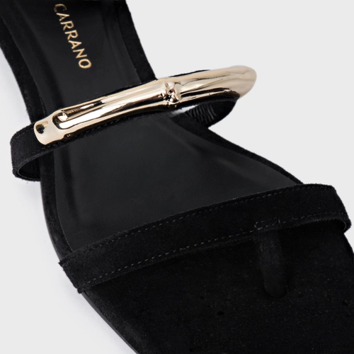 Sandália Rasteira Aurea Couro Suede Preto