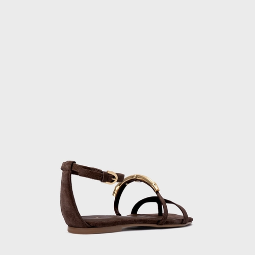 Sandália Rasteira Aurea Couro Suede Marrom Ganache