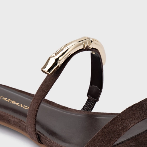 Sandália Rasteira Aurea Couro Suede Marrom Ganache
