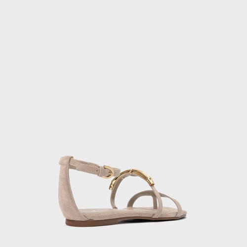 Sandália Rasteira Aurea Couro Suede Bege Oatmeal