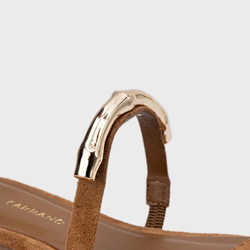 Sandália Rasteira Aurea Couro Suede Marrom Saddle