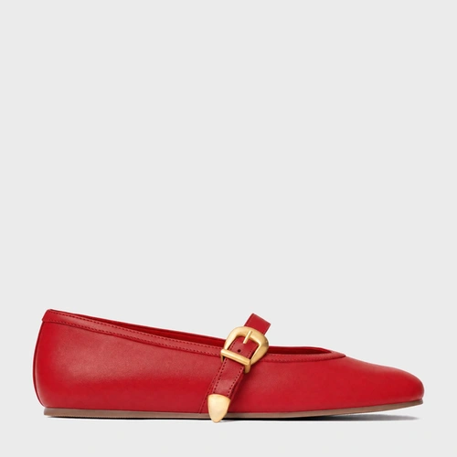 Sapatilha Detalhe Fivela Couro Vermelho Carrano