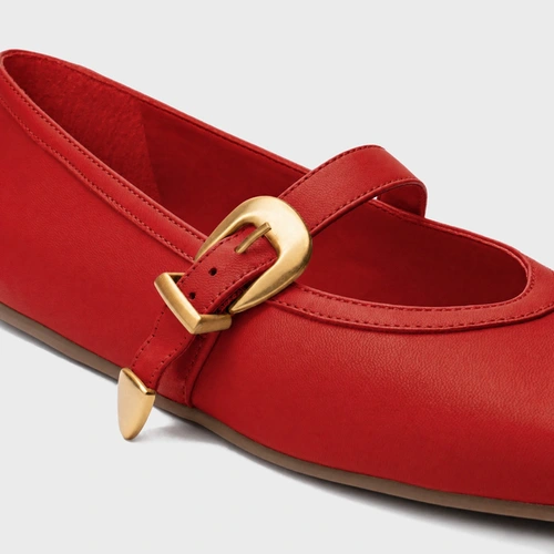 Sapatilha Detalhe Fivela Couro Vermelho Carrano