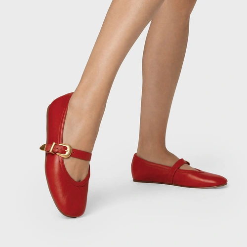 Sapatilha Detalhe Fivela Couro Vermelho Carrano