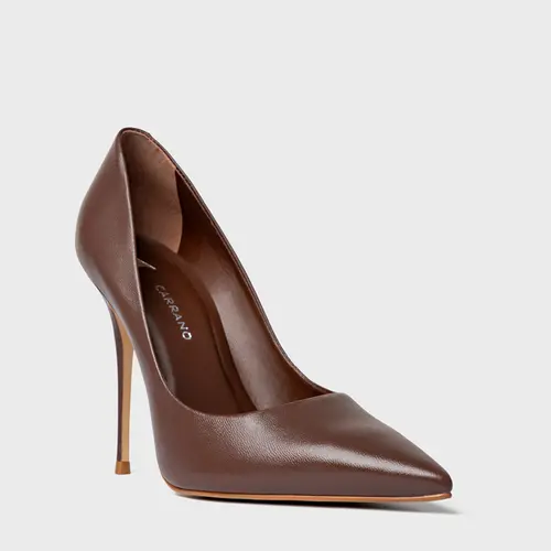 Scarpin Loretta Salto Fino Couro Marrom Brunette