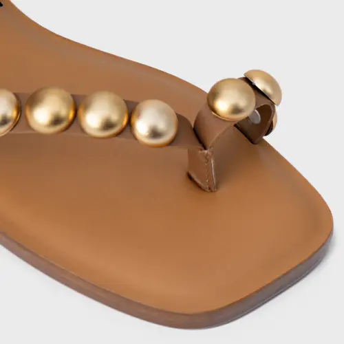 Sandália Rasteira Balls Couro Marrom Gingerbread